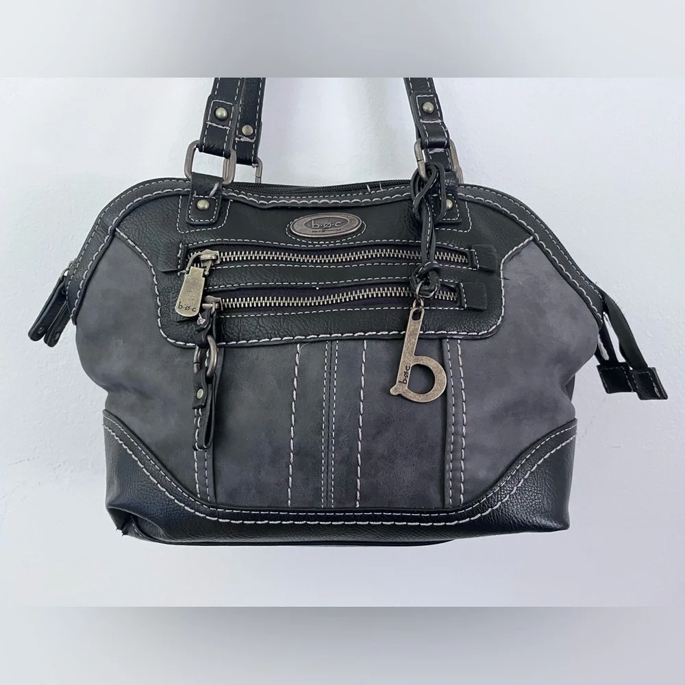 b.o.c. Shoulder Bag Purse Black and Gray Lots of Pockets Brass Hardware